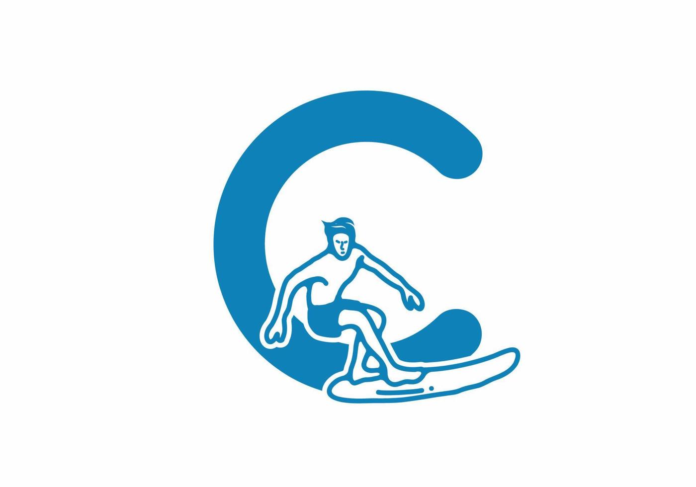 Man surfing line art illustration with C initial letter vector