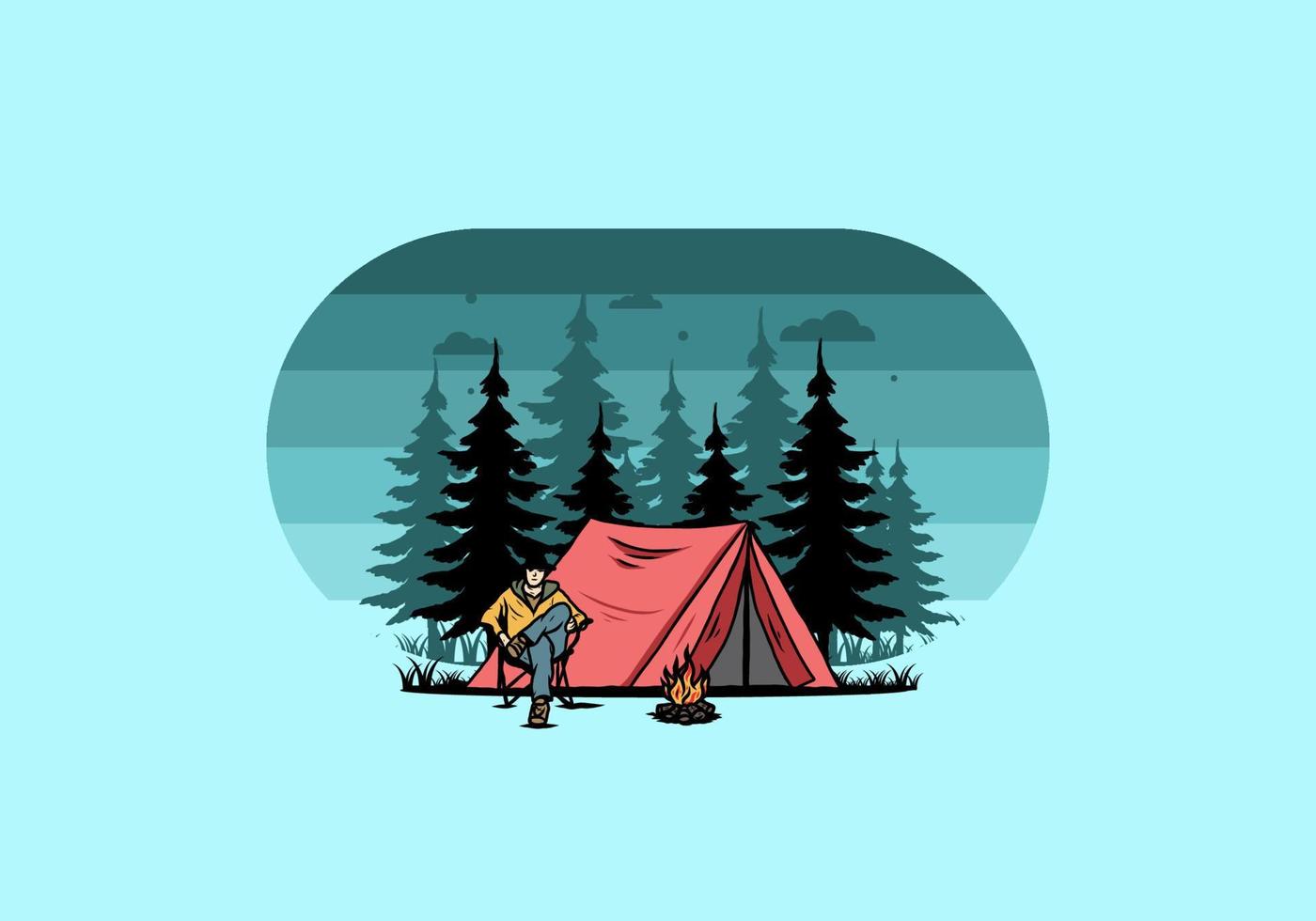 Relax in front of the tent illustration vector