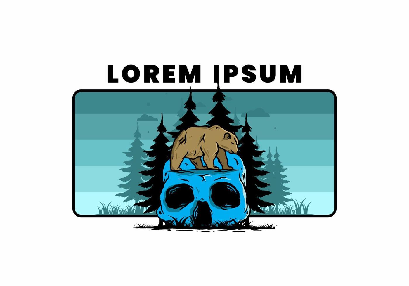 Big bear walking on skull head illustration vector