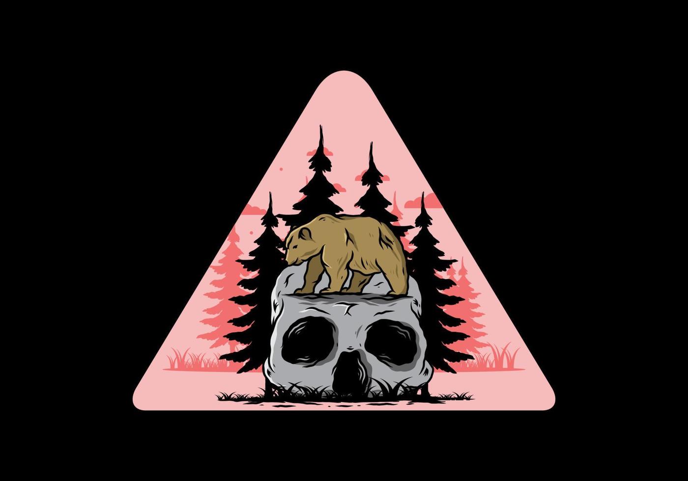 Big bear walking on skull head illustration vector