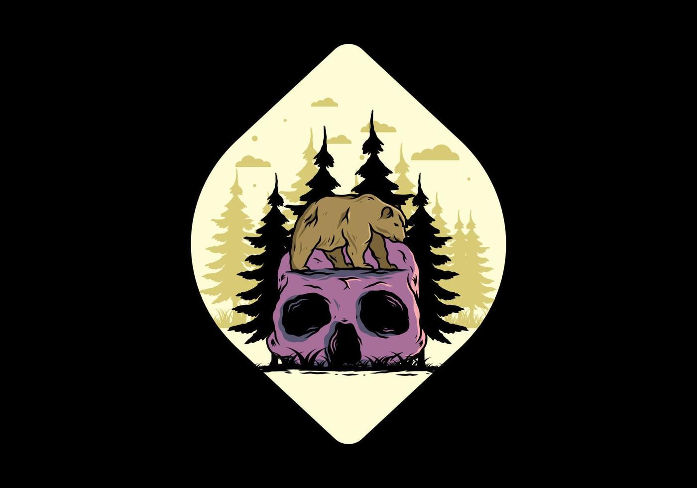 Big bear walking on skull head illustration vector