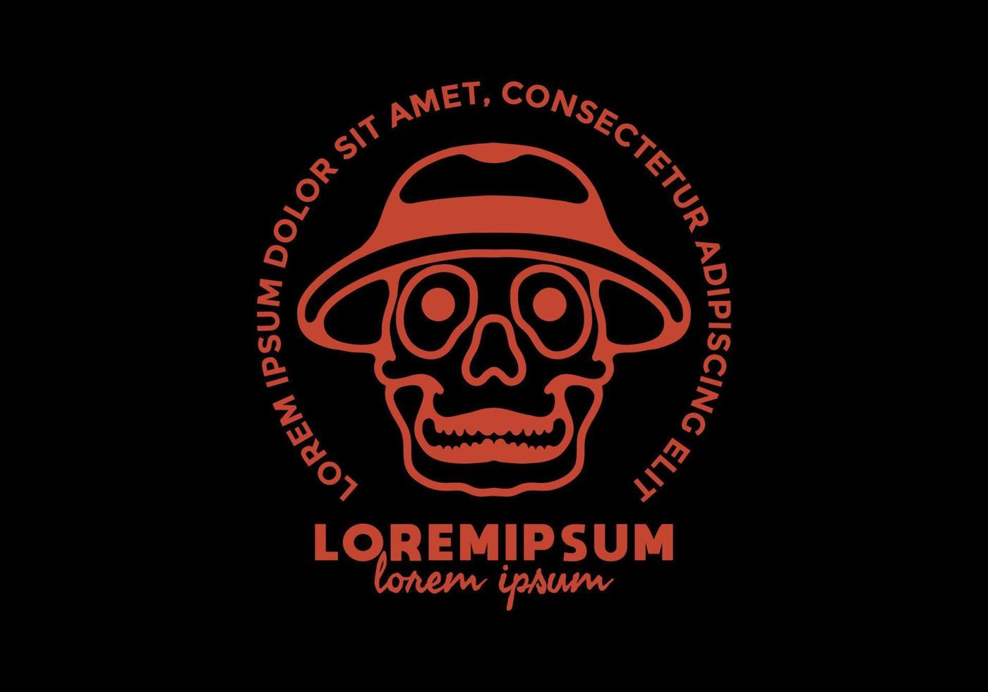 arte lineal de calavera con sombrero y texto de lorem ipsum vector