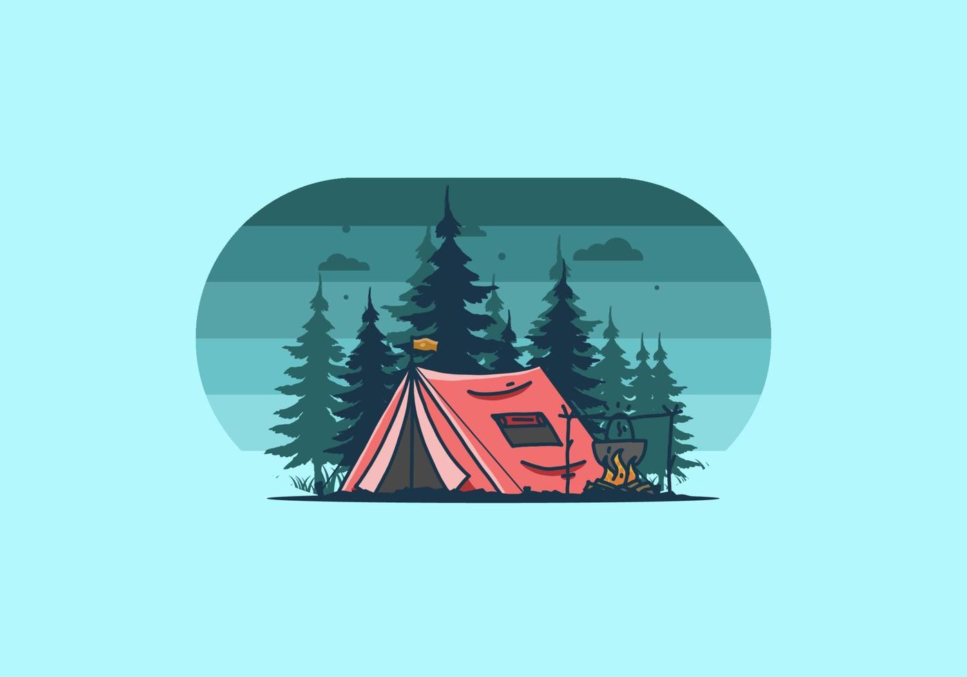 acampar y cocinar en la naturaleza ilustración vector