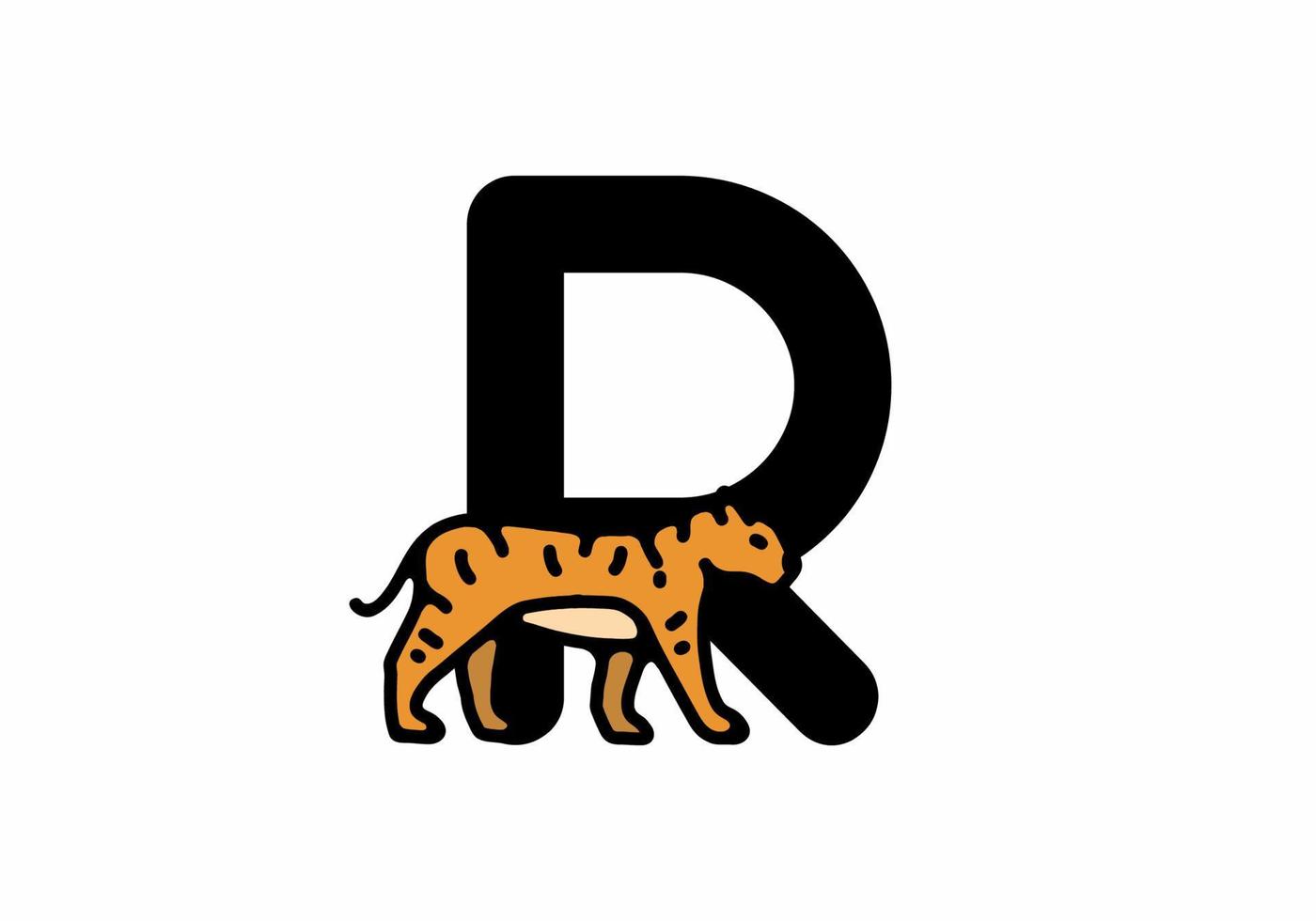 Line art illustration of tiger with R initial letter vector
