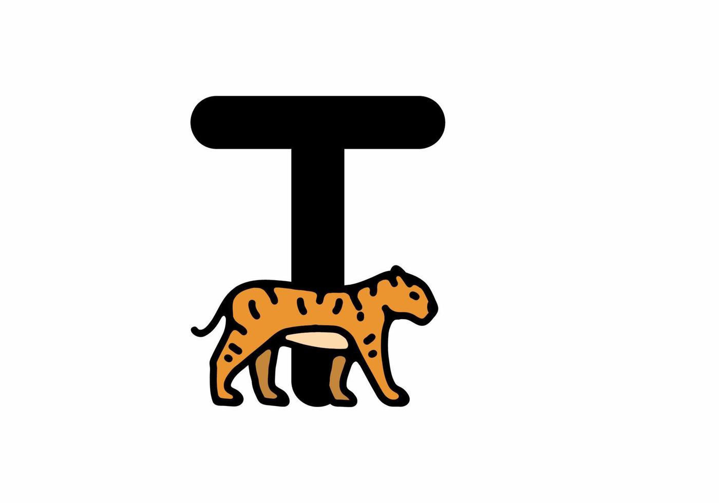 Line art illustration of tiger with T initial letter vector