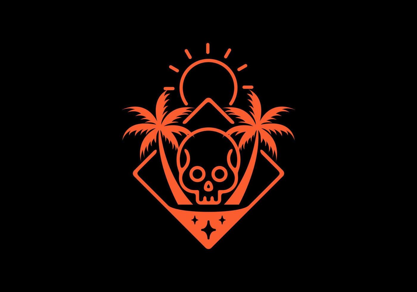 Line art of skull and coconut tree vector
