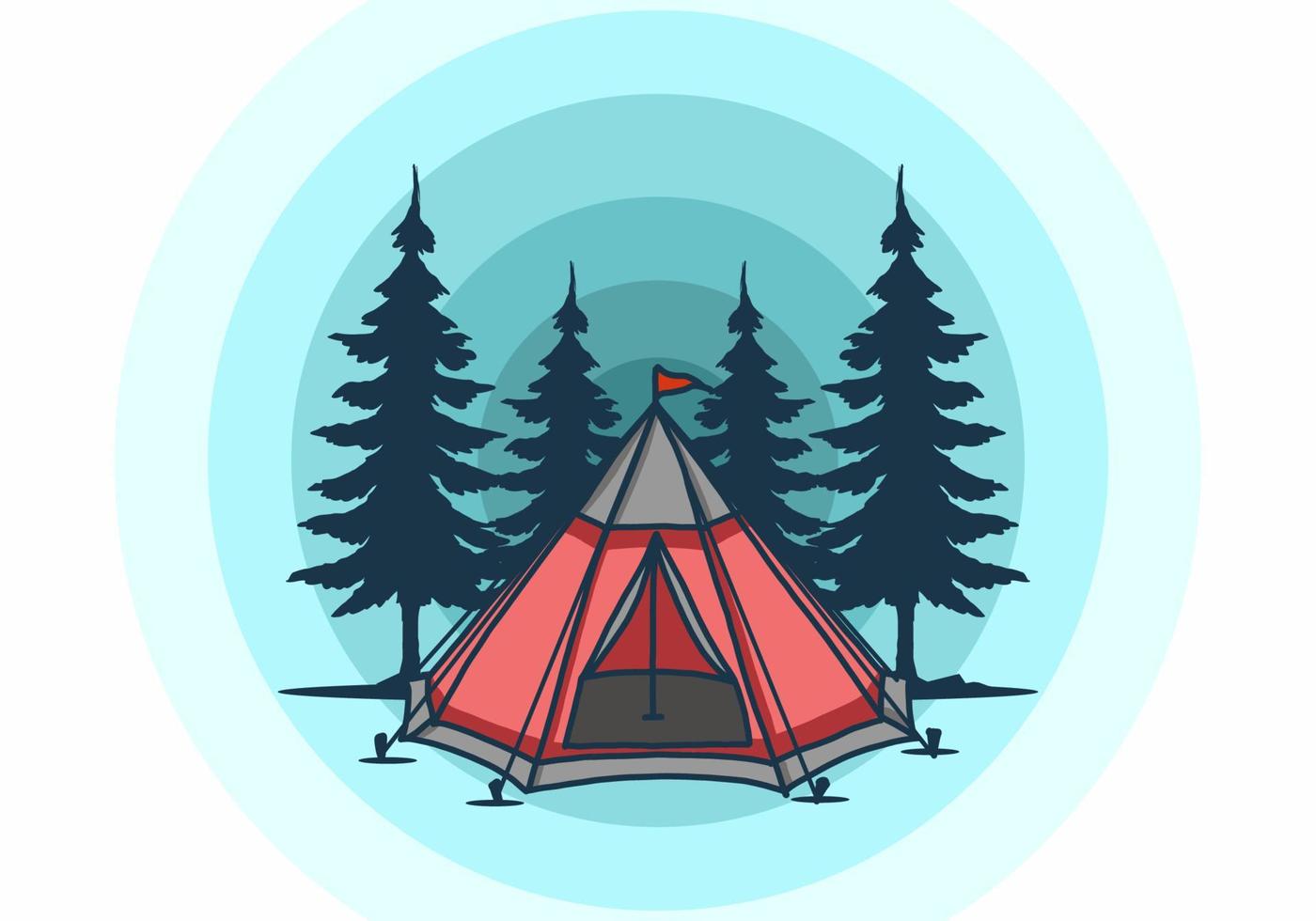 Cone tent and pine trees illustration vector