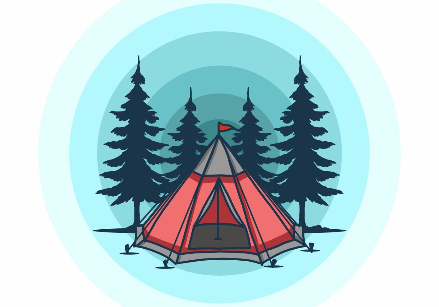 Cone tent and pine trees illustration vector