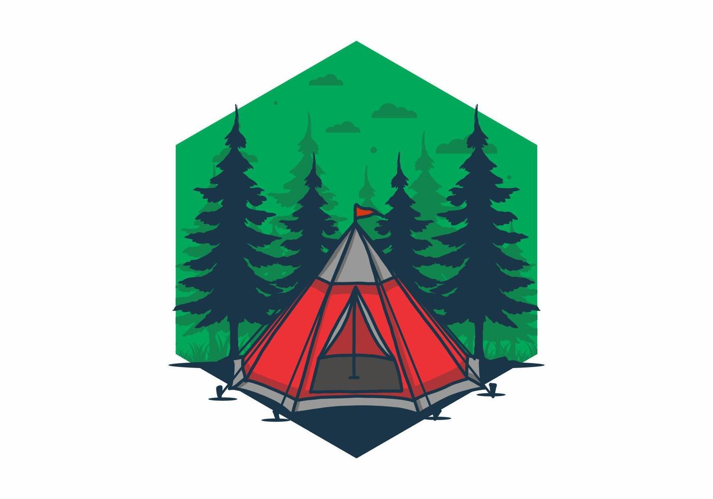 Cone tent and pine trees illustration vector