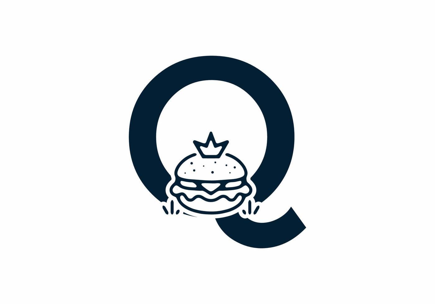 Merger shape of Q initial letter with burger and crown vector