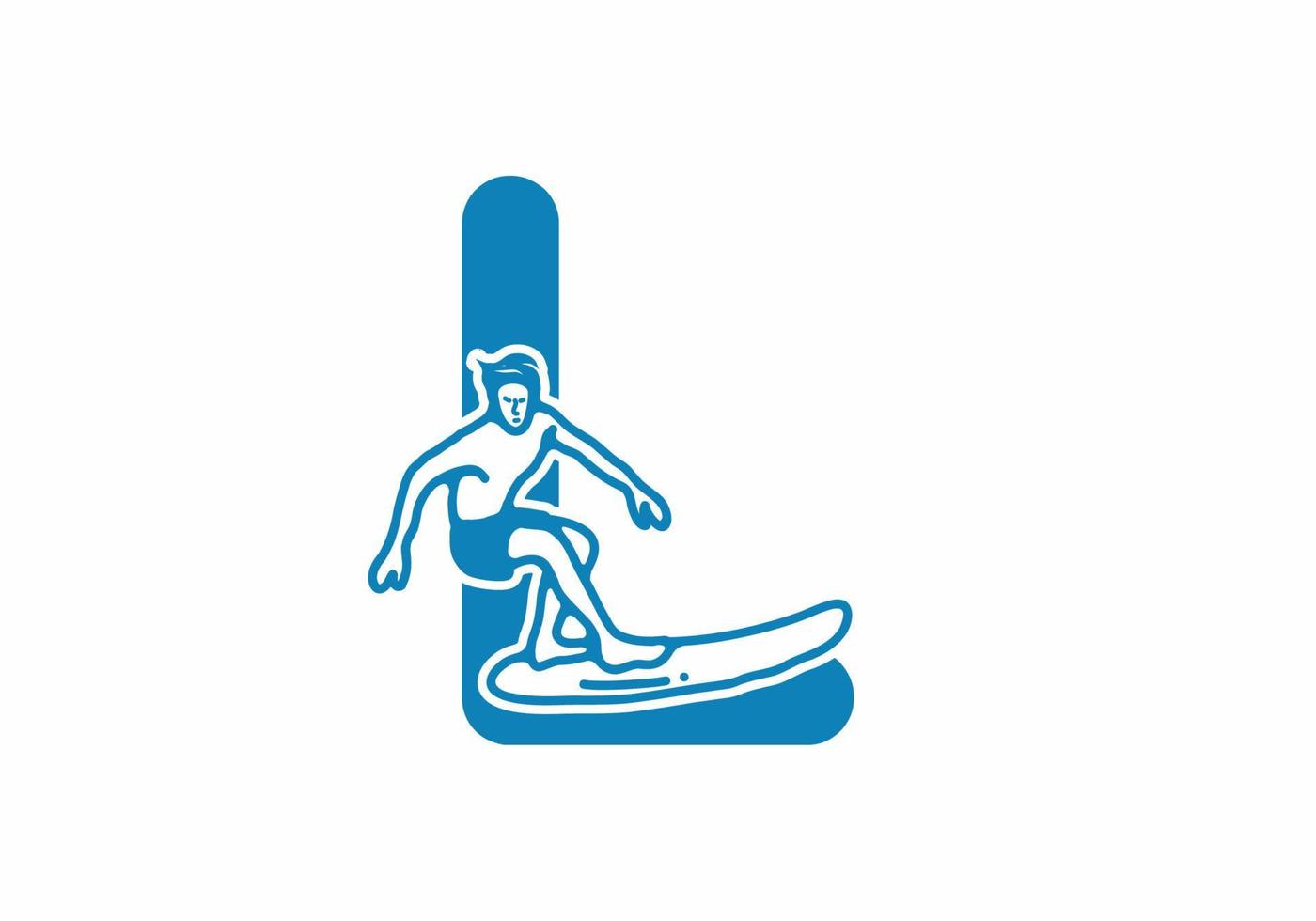 Man surfing line art illustration with L initial letter vector