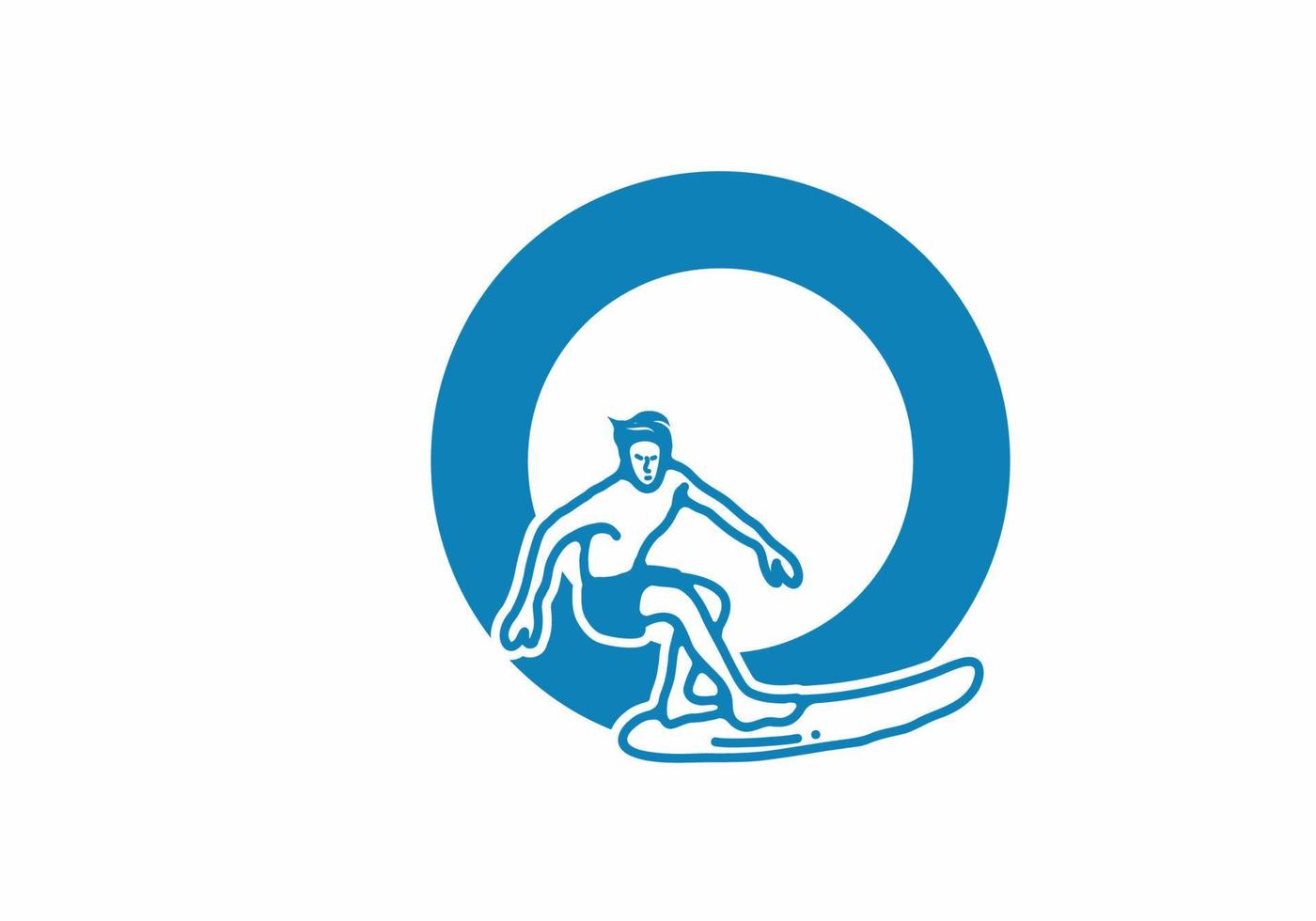 Man surfing line art illustration with O initial letter vector