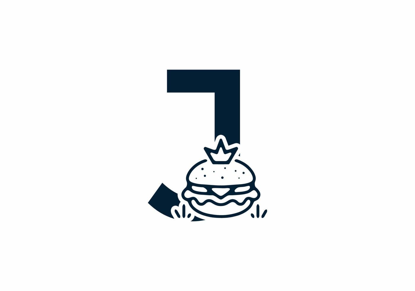 Merger shape of J initial letter with burger and crown vector
