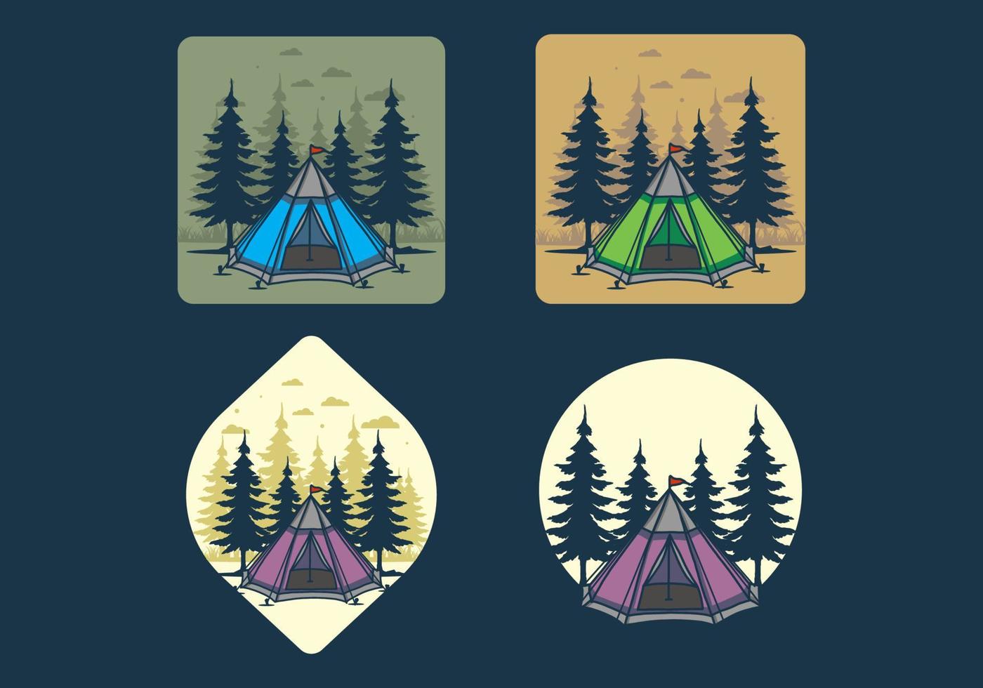 Cone tent and pine trees illustration vector
