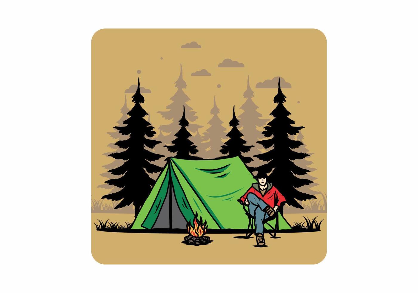 Relax in front of the tent illustration vector