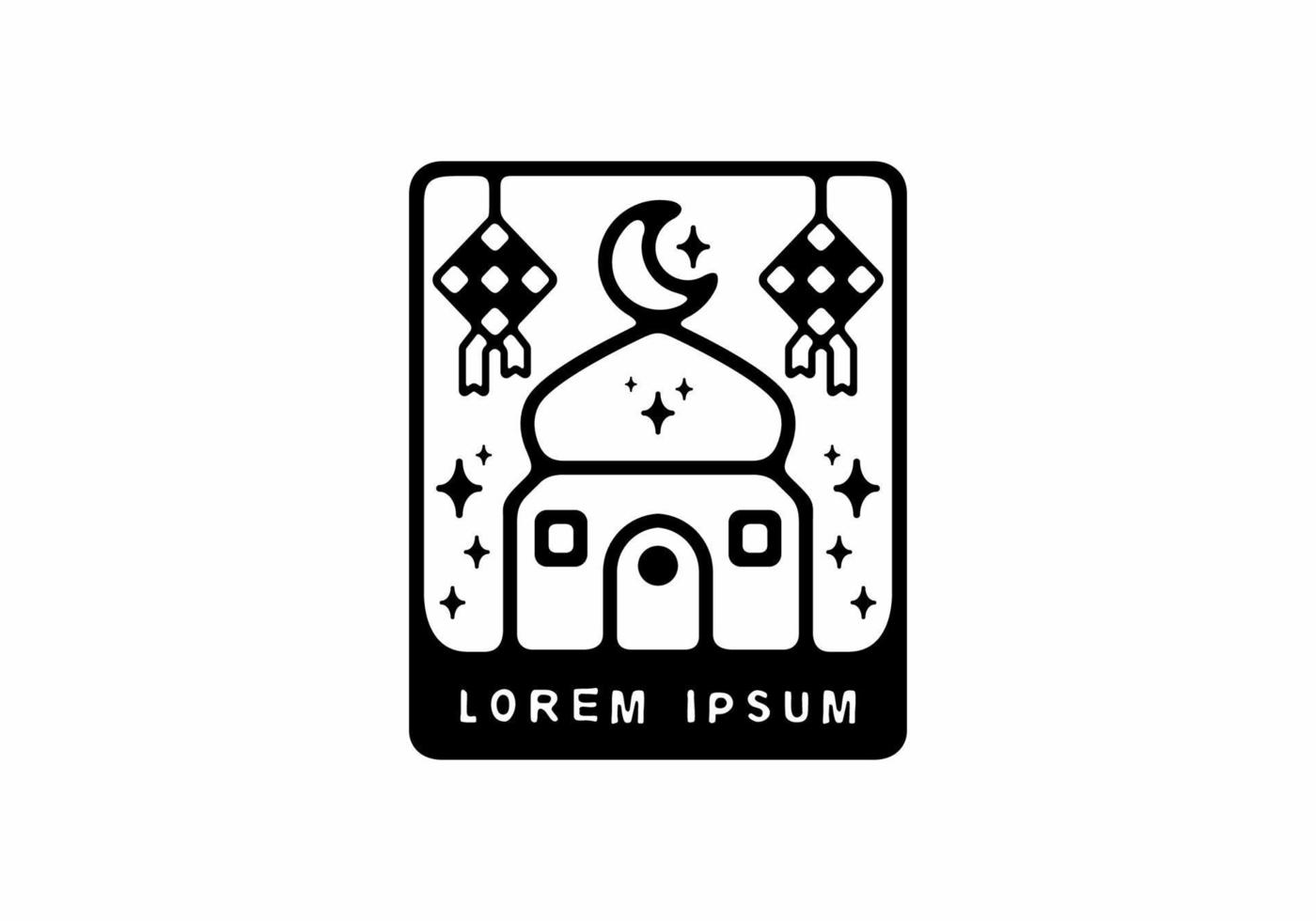 Mosque and ketupat in rectangle shape illustration vector