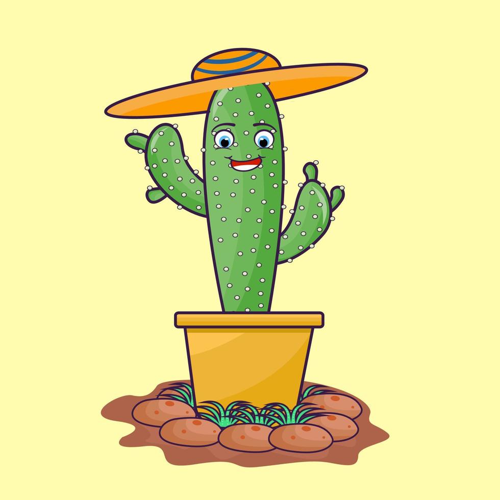 cactus con ilustración de sombrero de verano vector