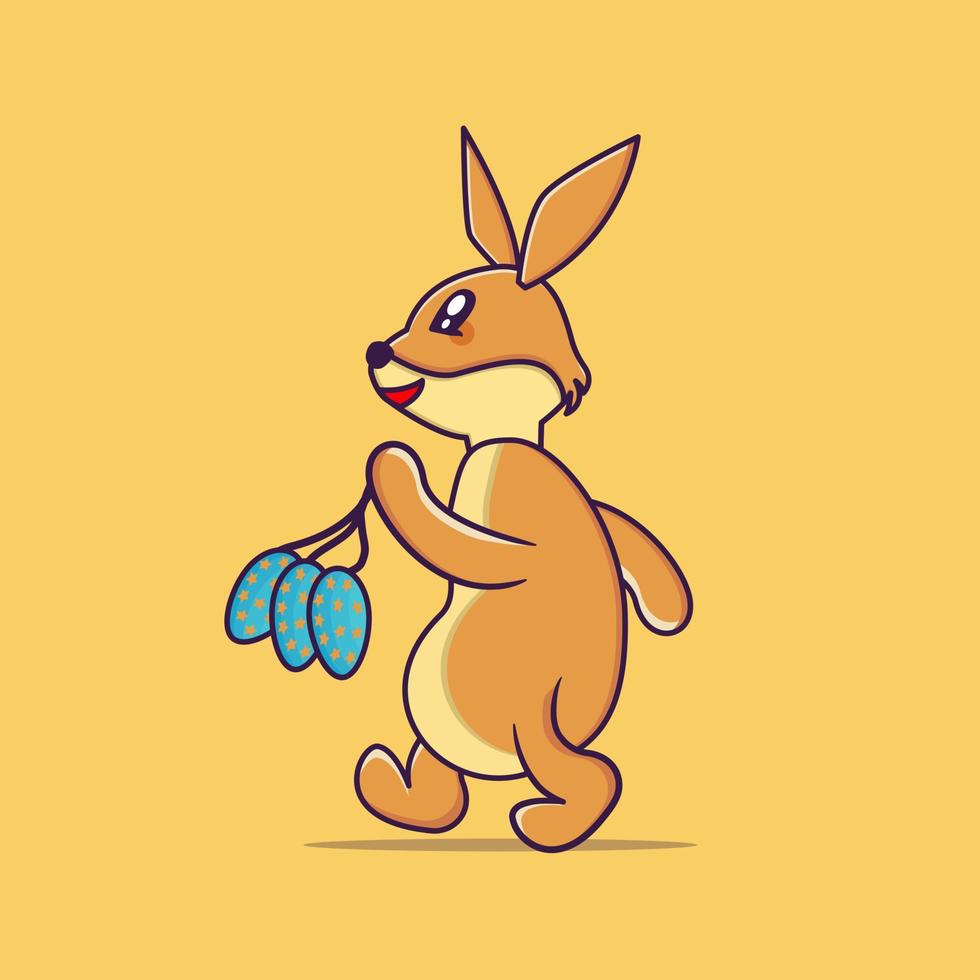 Happy easter rabbit takes easter eggs walking vector illustration Premium Vector