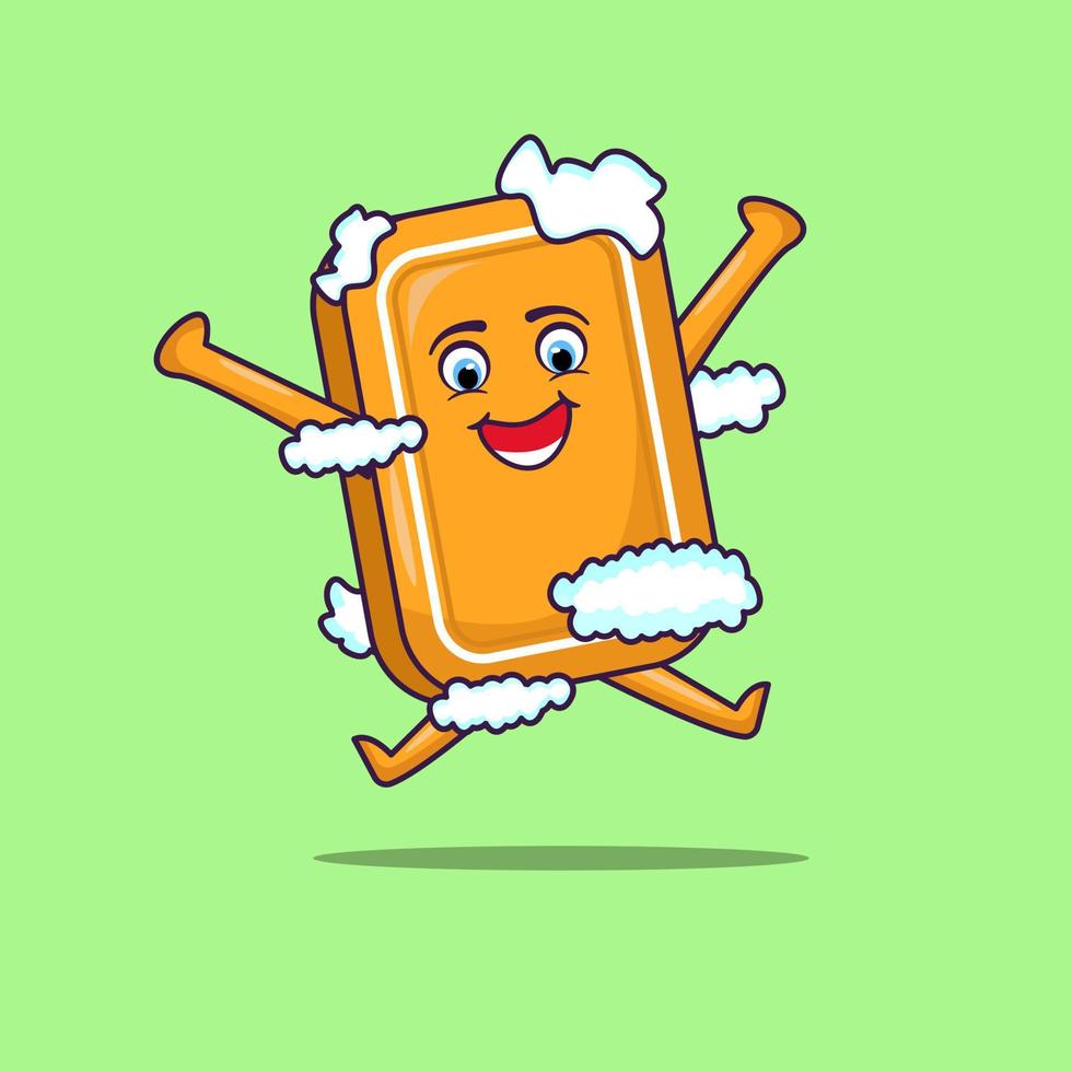 soap character with foam while jumping happily, clipart flat design vector