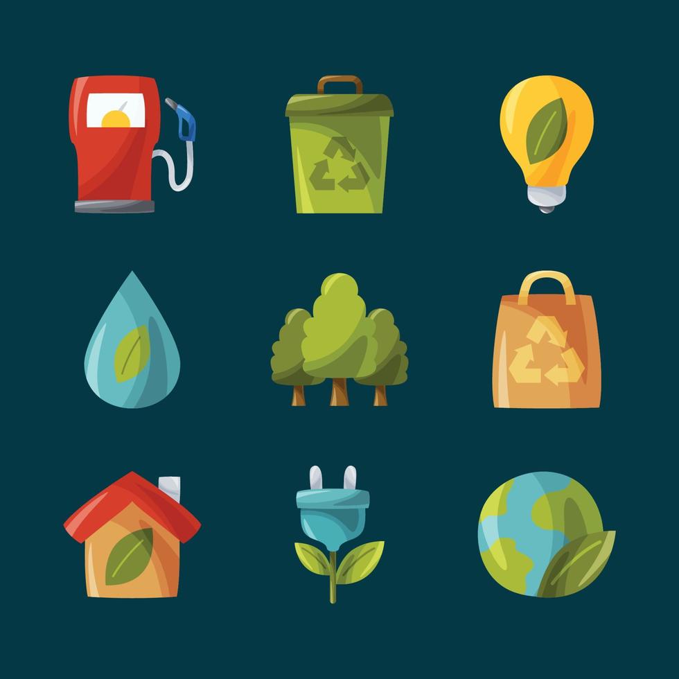 colección de iconos de doodle de tecnología verde vector