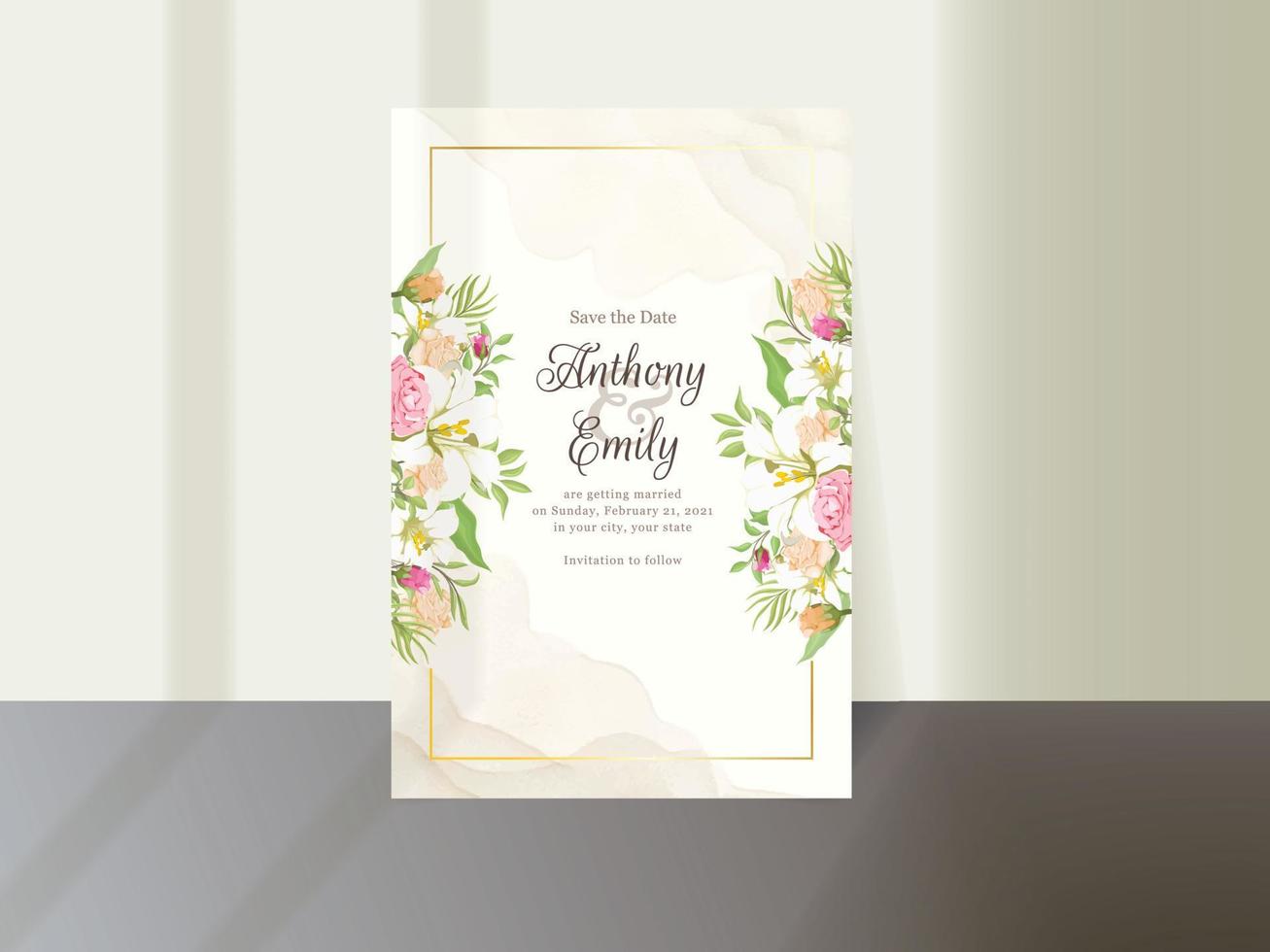 hermosa tarjeta de boda acuarela plantilla floral vector