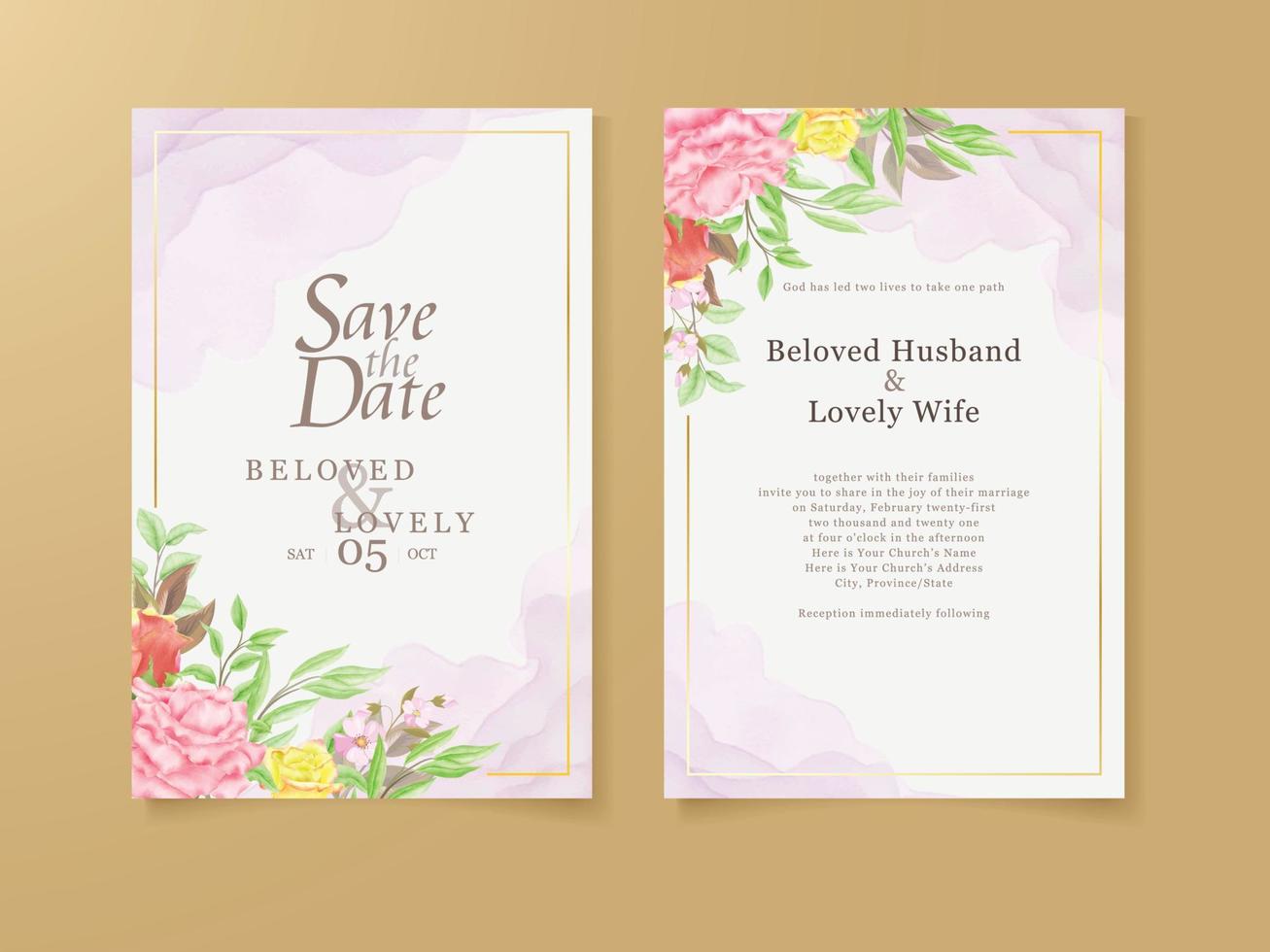 Beautifull Wedding Card Watercolor Floral Template vector