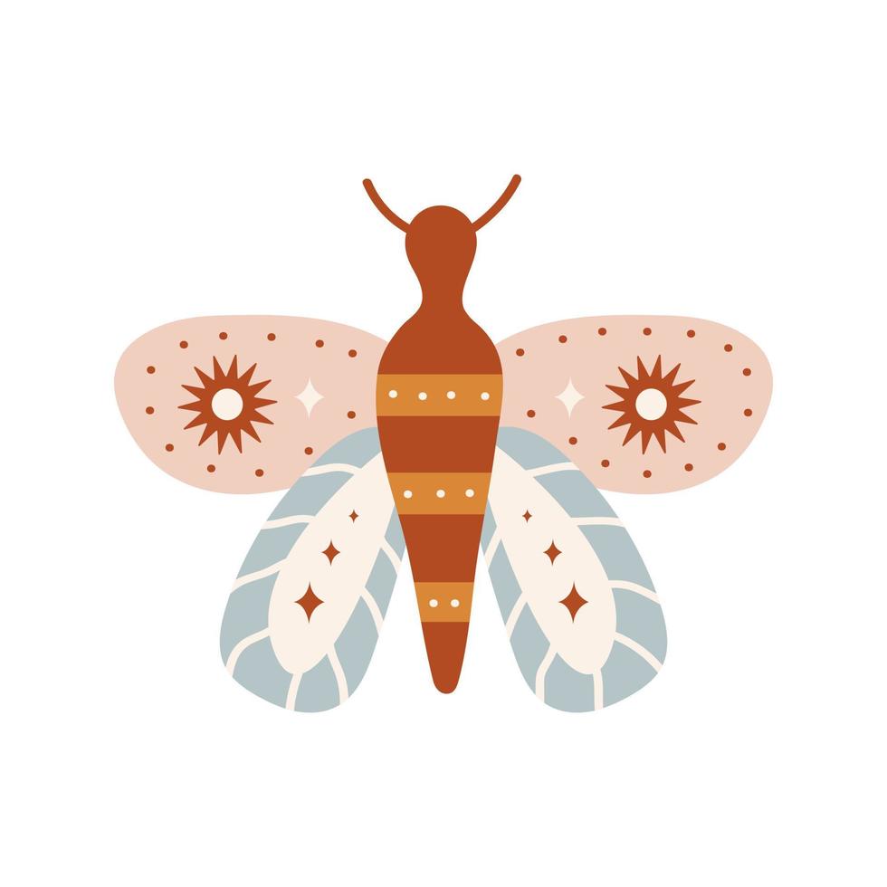 icono elegante mariposa celestial aislado en un fondo blanco. ilustración vectorial moderna dibujada a mano. diseño para afiche boho, tarjeta mágica, estampado de camisetas, decoración casera, arte mural vector