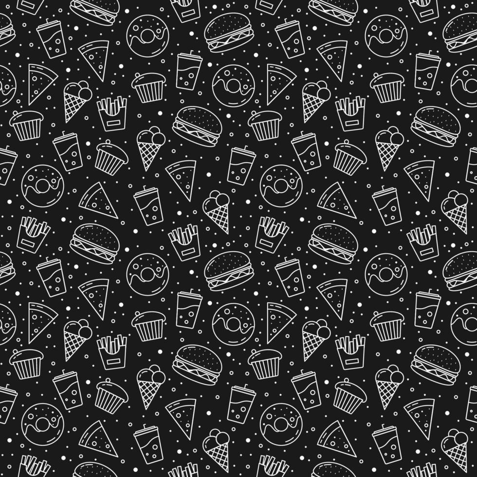 Hand Drawn Seamless Pattern of Junk Food Doodle vector