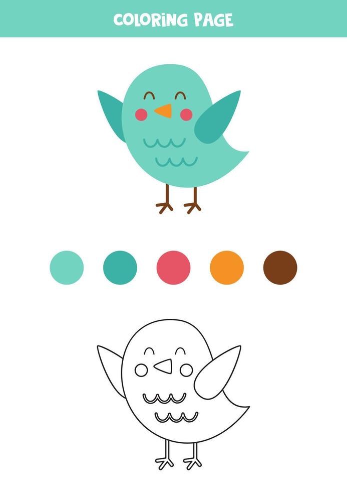 Color cute spring bird. Worksheet for kids. vector