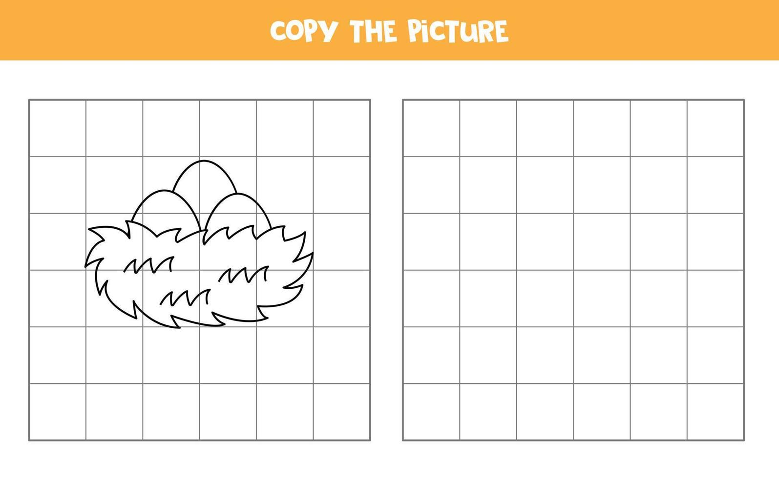 Copy the picture of black and white bird nest. Logical game for kids. vector