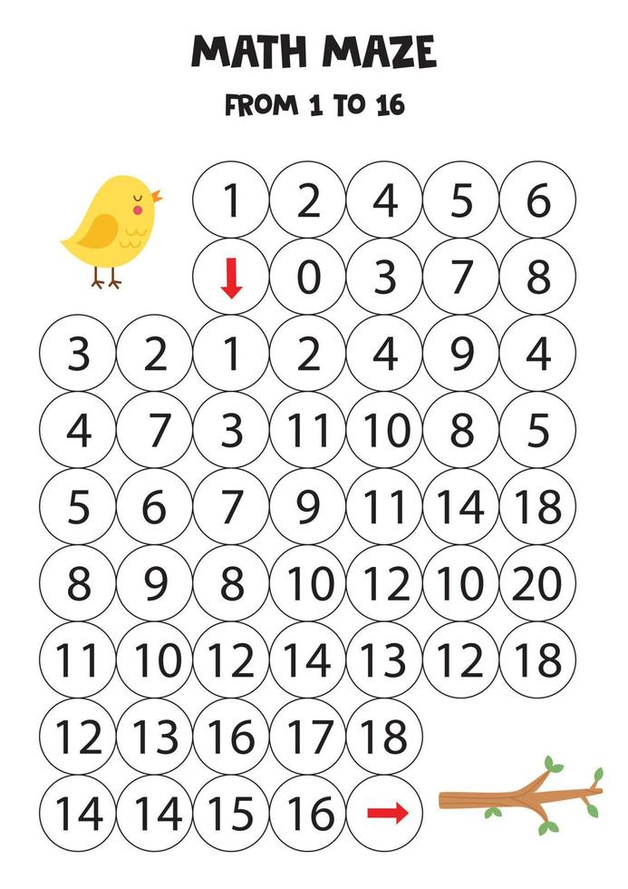 Get cute bird to the branch by counting to 16. vector