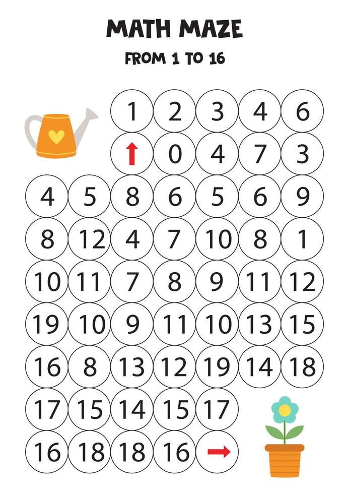 Consigue una bonita regadera para la flor contando hasta 16. vector