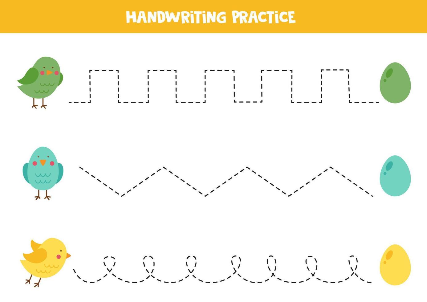 Tracing lines for kids. Cute birds and eggs. Writing practice. vector