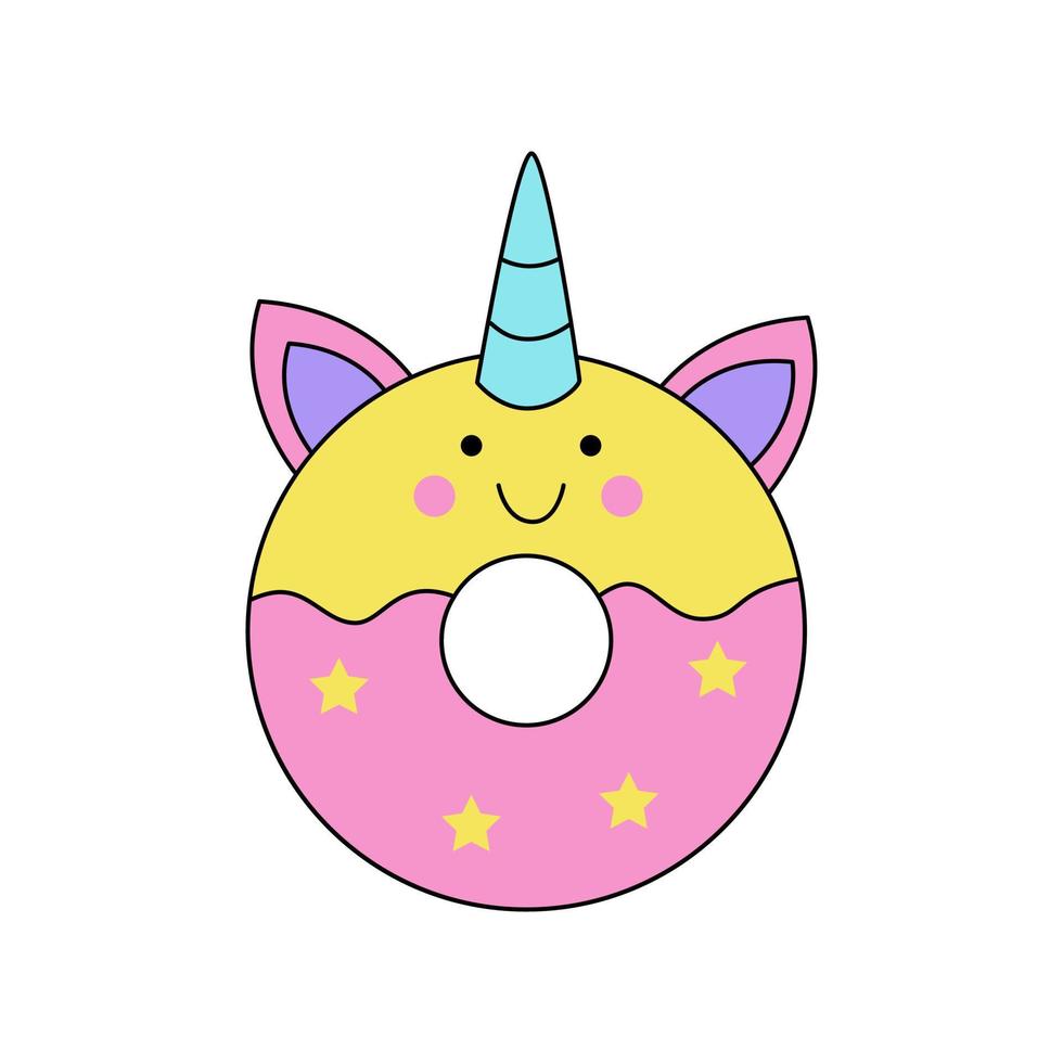 Vector illustration of cute unicorn doughnut isolated on white background.