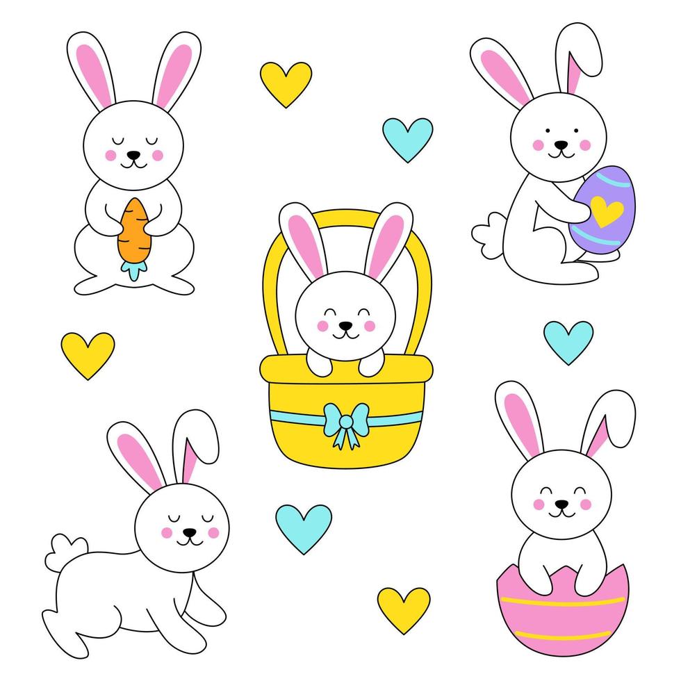 Cute Easter rabbits on white background in cartoon style. 7404021 ...