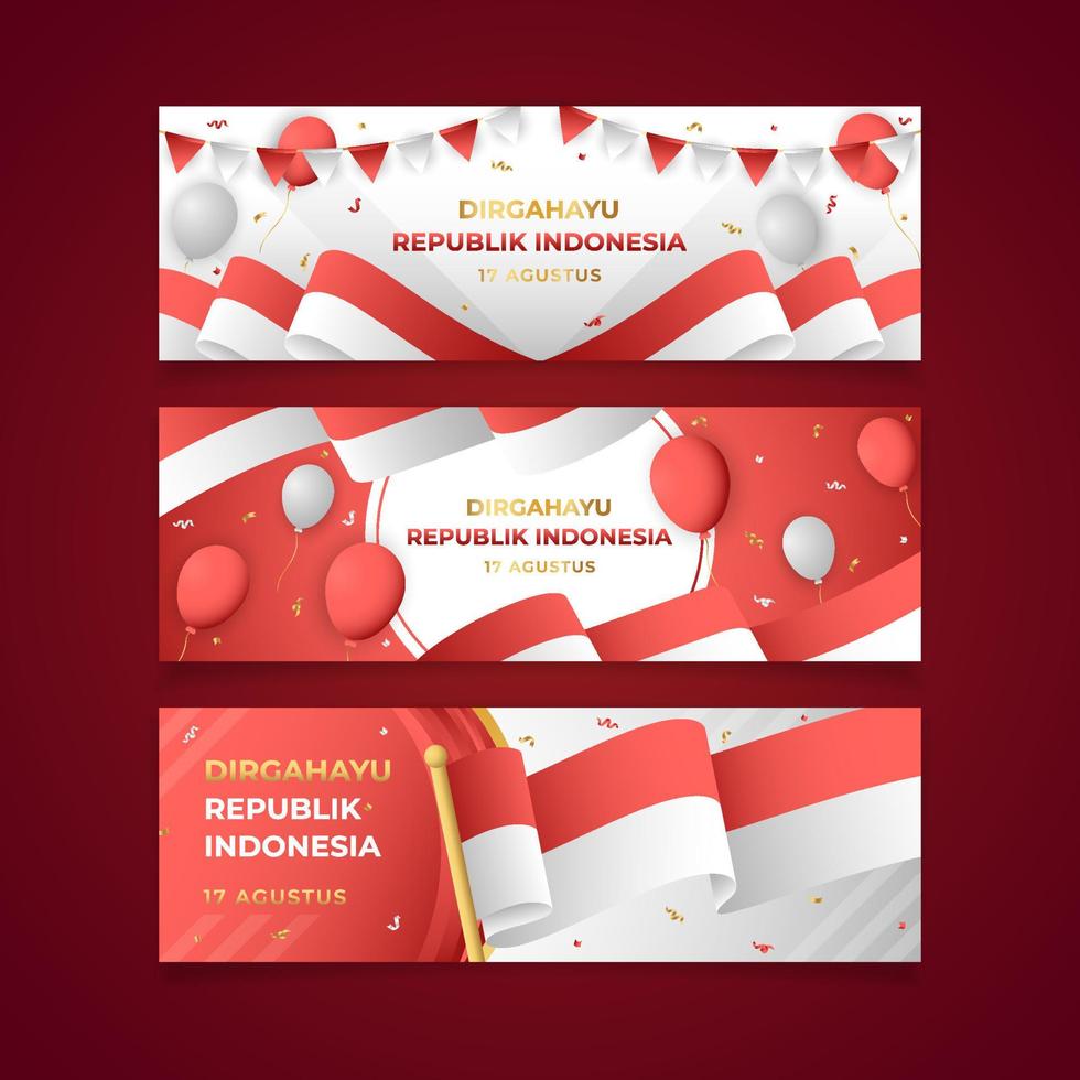 plantilla de conjunto de banner del día de la independencia de indonesia vector