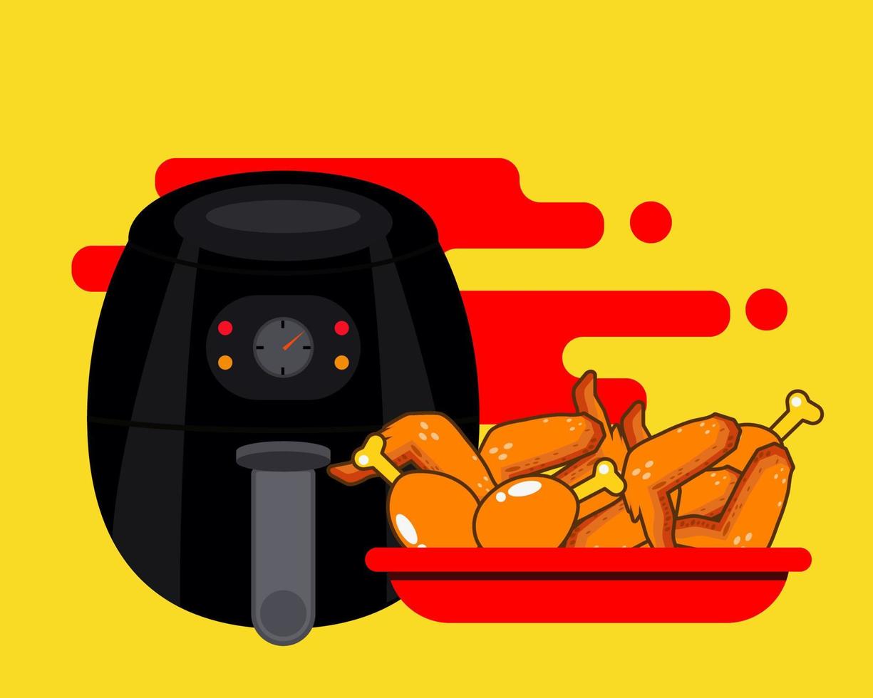 Herramienta de cocina para freidora de aire. pollo frito. estilo de vector de dibujos animados para su diseño.