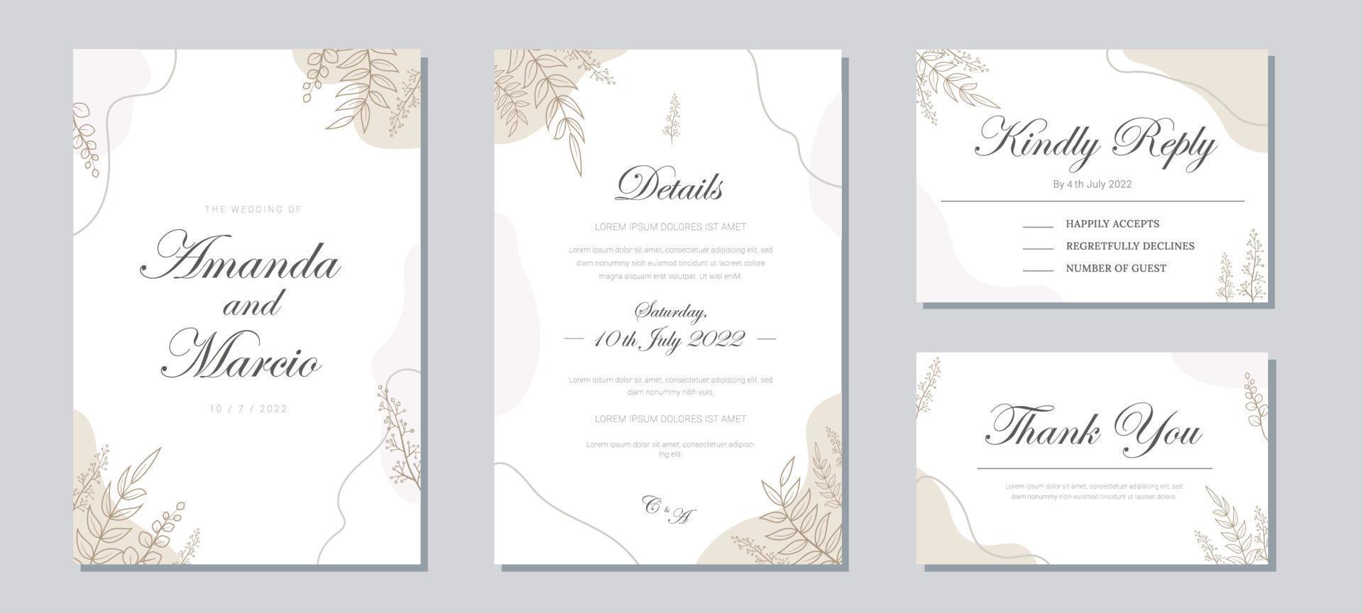 linda plantilla de conjunto de invitación de boda vector