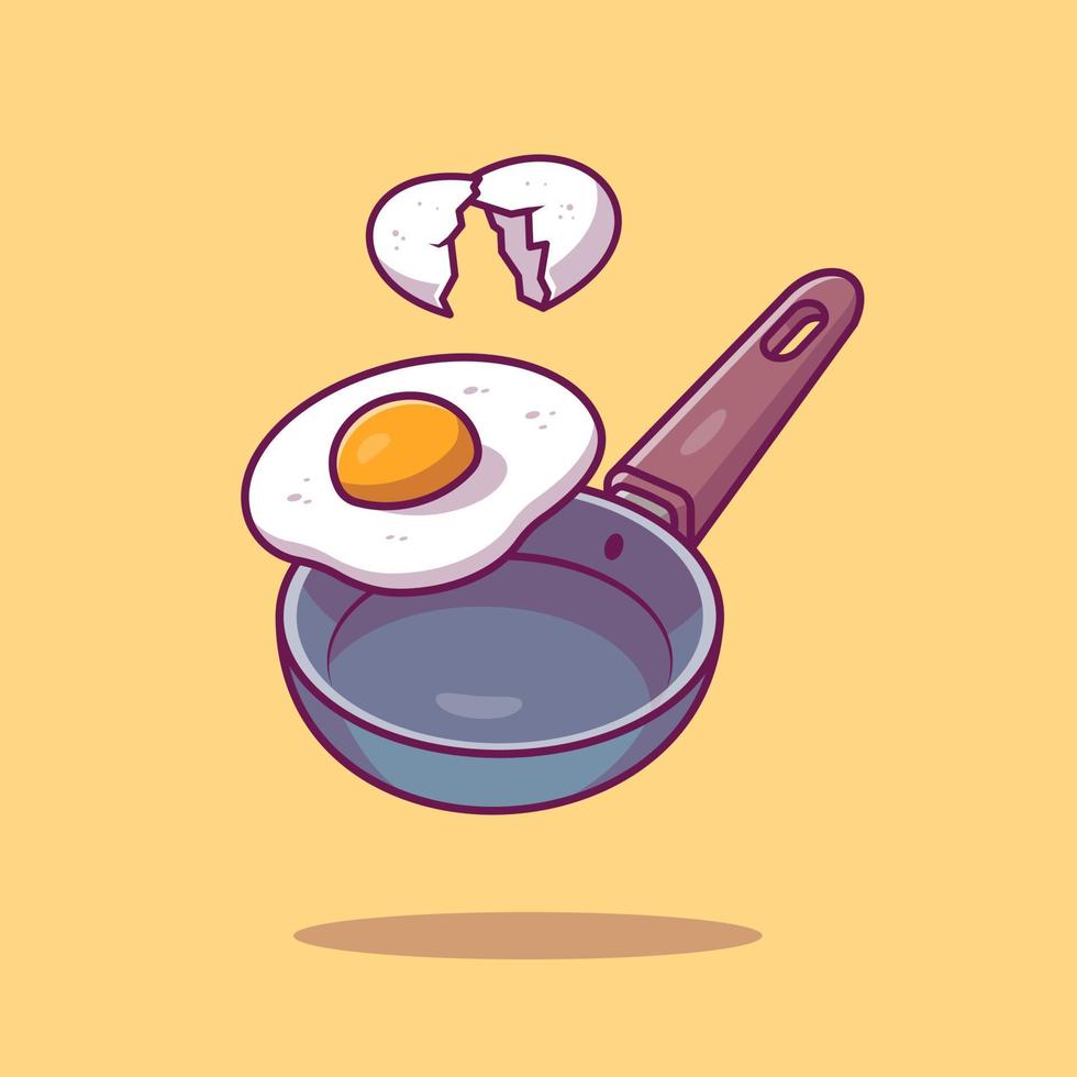 Frying Pan And Egg Fried Cartoon Vector Icon Illustration. Fast Food Icon Concept Isolated Premium Vector. Flat Cartoon Style