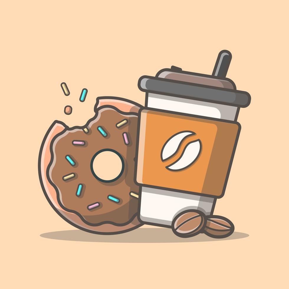 ilustración de icono de vector de dibujos animados de café y donas. concepto de icono de comida y bebida vector premium aislado. estilo de dibujos animados plana