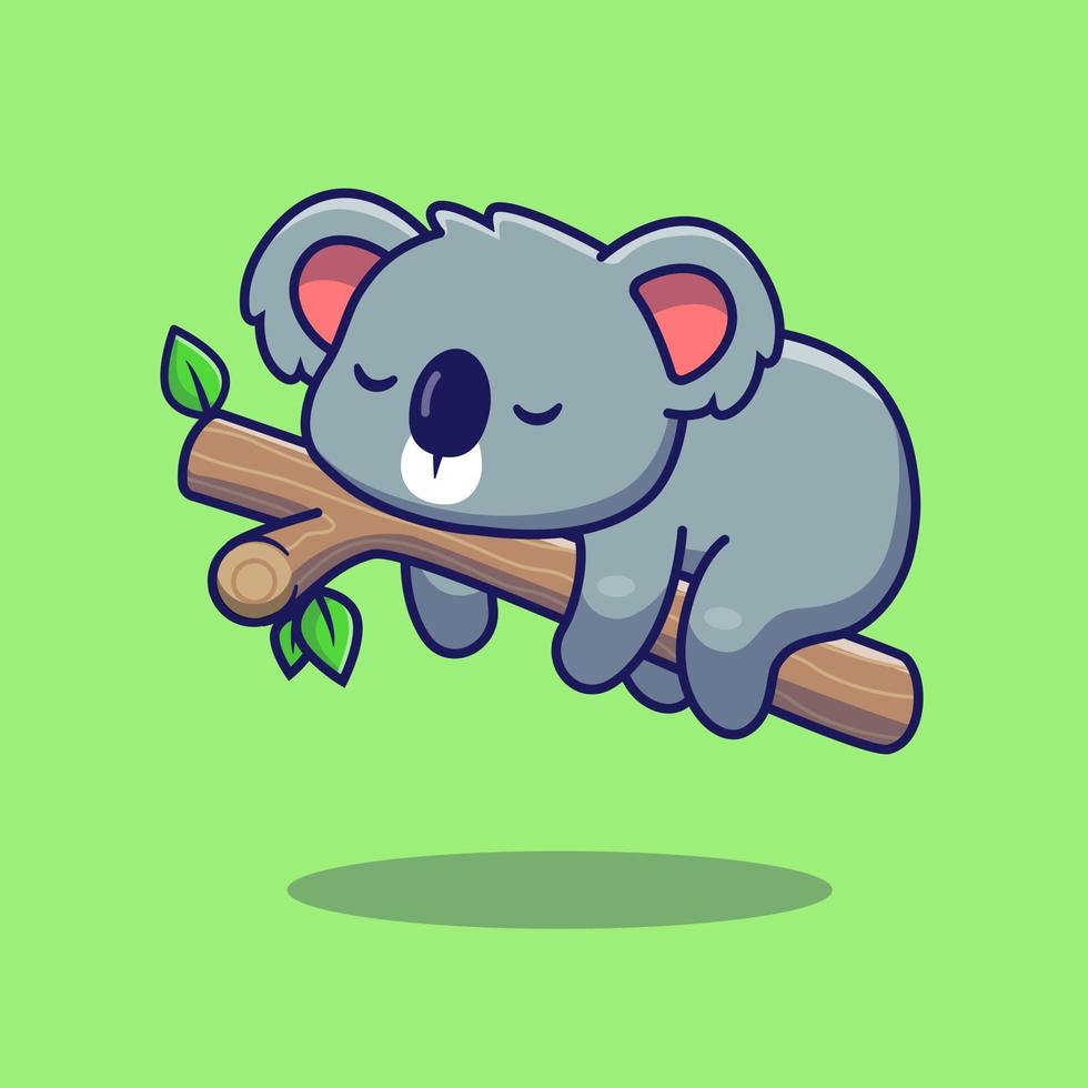 Cute Koala Sleeping On Tree Cartoon Vector Icon Illustration. Animal Wildlife Icon Concept Isolated Premium Vector. Flat Cartoon Style