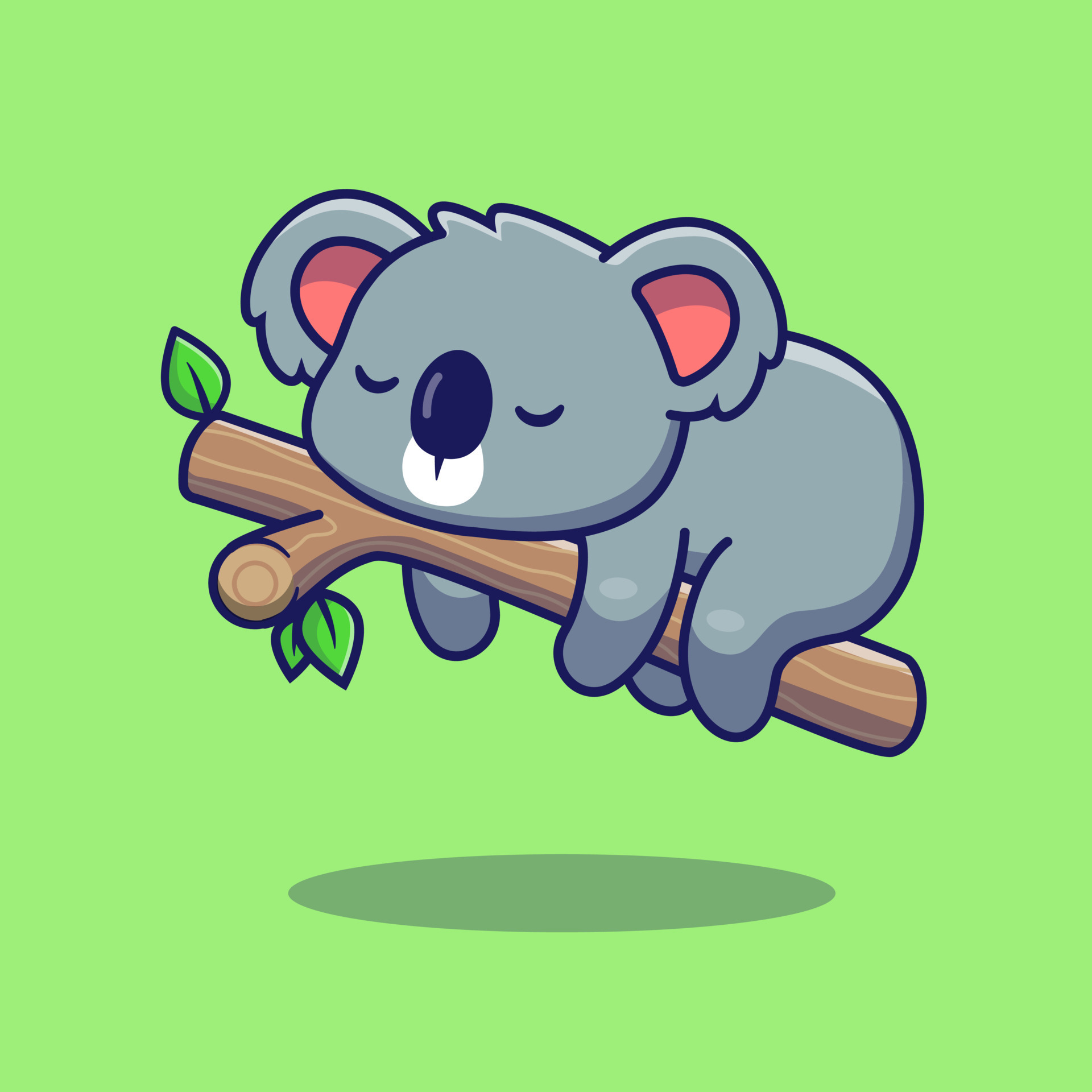 Cute Koala Sleeping On Tree Cartoon Vector Icon Illustration. Animal