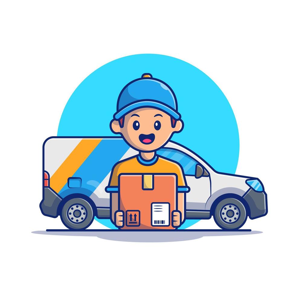 Courier Shipping Package Cartoon Vector Icon Illustration. People Profession Icon Concept Isolated Premium Vector. Flat Cartoon Style