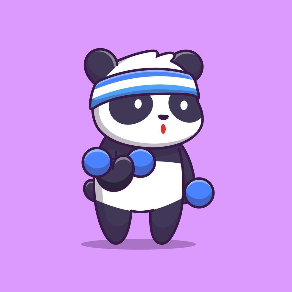 Ilustración de icono de vector de dibujos animados lindo panda gimnasio. concepto de icono de deporte animal vector premium aislado. estilo de dibujos animados plana