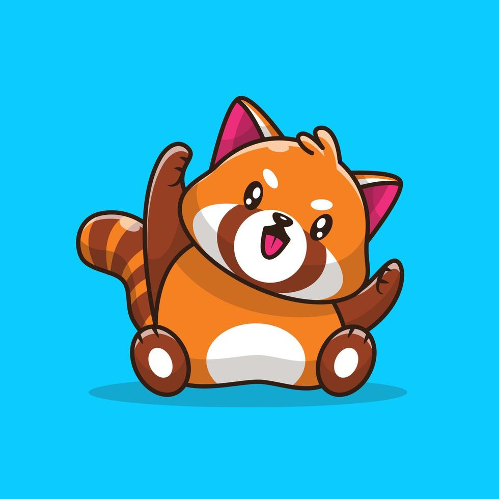 Cute Happy Red Panda Sitting Cartoon Vector Icon Illustration. Animal Nature Icon Concept Isolated Premium Vector. Flat Cartoon Style