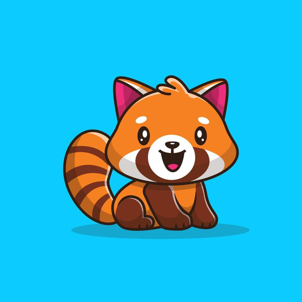 Cute Red Panda Sitting Cartoon Vector Icon Illustration. Animal Nature Icon Concept Isolated Premium Vector. Flat Cartoon Style