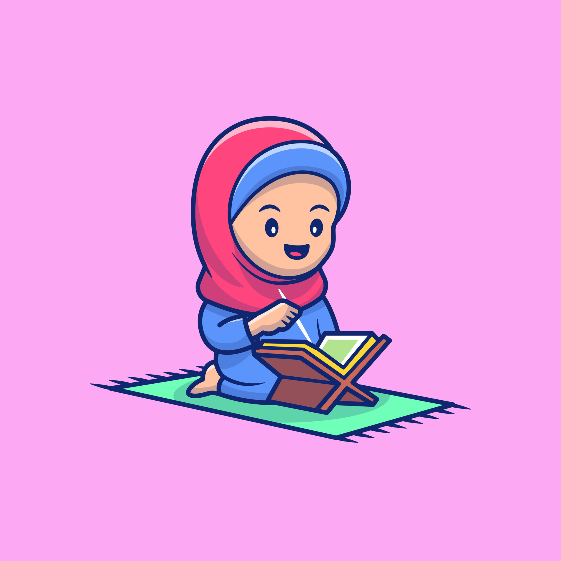 Premium Vector  Cute hijab girl cartoon character vector flat