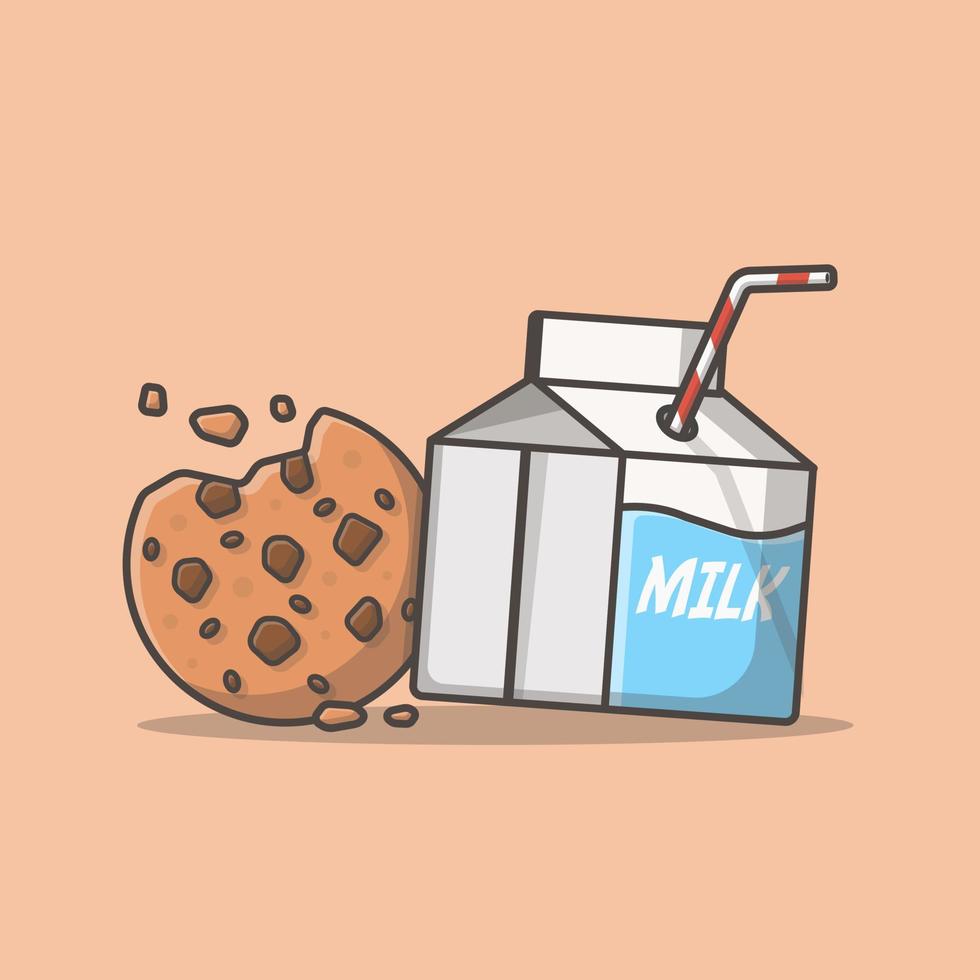 ilustración de icono de vector de dibujos animados de leche y galletas. concepto de icono de comida y bebida vector premium aislado. estilo de dibujos animados plana