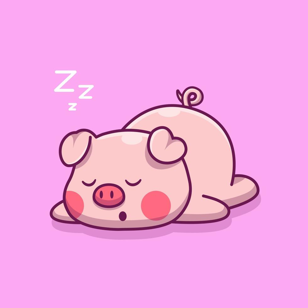 Cute Pig Sleeping Cartoon Vector Icon Illustration. Animal Wildlife Icon Concept Isolated Premium Vector. Flat Cartoon Style