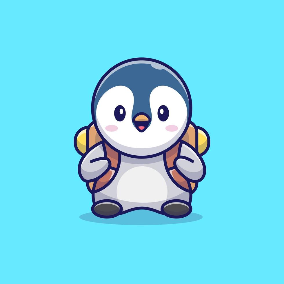 Lindo pingüino con ilustración de icono de vector de dibujos animados de mochila. concepto de icono de vida silvestre animal vector premium aislado. estilo de dibujos animados plana